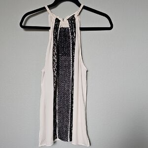 Kobi Halperin Black White Embellished Halter Rope Neck And Tie Tank Top Large